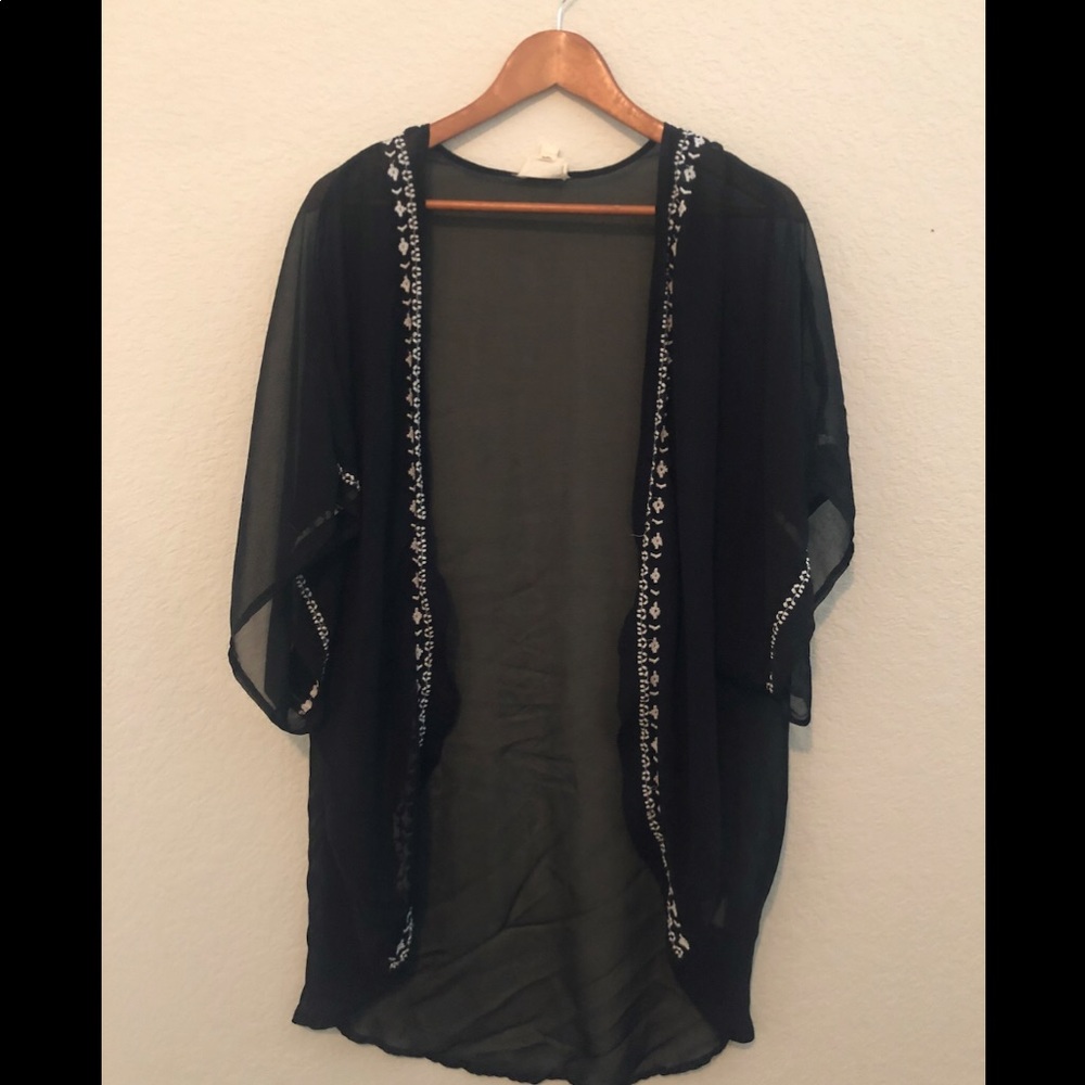 Sheer cover up with cute floral stitching